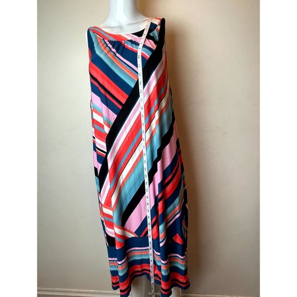 Roz & Ali Womens Striped Shift Midi Dress Round Neck Back Keyhole Pink White XL - Picture 2 of 7